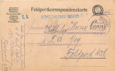 Carta postal de Feldpost do 26.11.1913 — Schützenregiment I. Linien Nr. III — Odesa