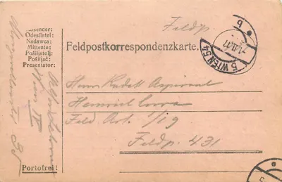 Carta postal militar — Feldpost — editor Feldpostkorrespondenzkarte, n° 431