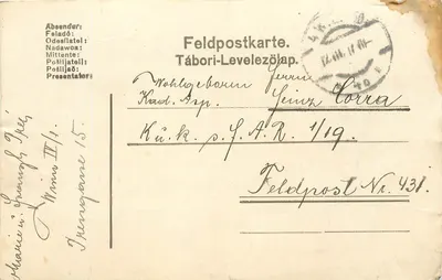 Tábori-Levelezőlap — Feldpostkarte — Tábor, 11.3.1917 — Feldpost Nr. 431