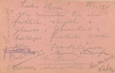 Carta postal de campo militar — Feldpostkarte — Tábori-Levelezőlap — Viena, 29 de dezembro de 1916 — Verso