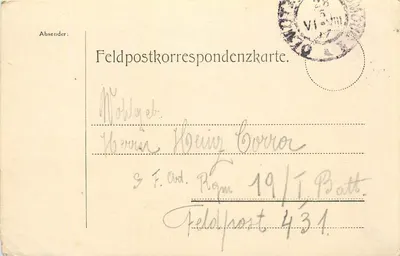 Feldpostkorrespondenzkarte — Feldpost 431 — 3ª Armée, 1º Batalhão, 1917