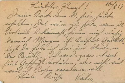 Karta pocztowa Feldpost — Hinter Brail — datowana 17.VIII.17XX — Feldpostamt Nr. 632 — Rewers