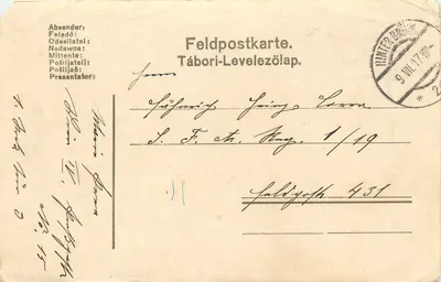 Tábori-Levelezőlap — Feldpostkarte — Hinter Bruch 9.VII.17 — datada em torno de 1919