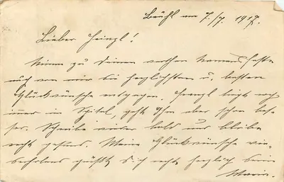Tábori-Levelezőlap — Feldpostkarte — Hinter Bruch 9.VII.17 — datada em torno de 1919 — Verso
