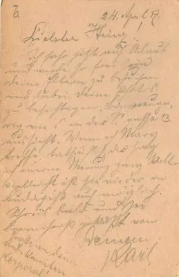 Karta pocztowa wojskowa — Feldpostkarte — K.u.k. Schützenregiment Nr. III, Odesa, 24 kwiecień 1917 — Rewers