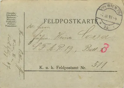 Feldpostkarte — Feldpost da armada imperial — editor K.u.k. Feldpostamt Nr. 511