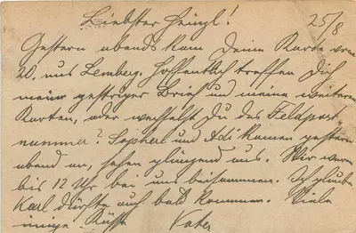 Campanha da Galícia — Feldpostkarte do exército austríaco-húngaro — Feldpostamt Nr. 632 na Boêmia — Verso