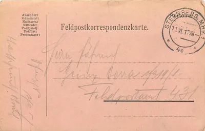 Steenberg — Feldpostkarte da Primeira Guerra Mundial — editor desconhecido, número de série não visível
