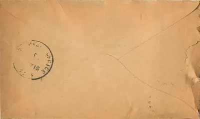 El Ferdan — Zaszyfrowana wiadomość dla oficera brytyjskiego — Field Post Office, Gizeh, 16 maja 1916 — Rewers