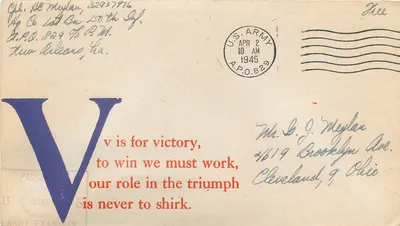 V para a vitória — mensagem de guerra — U.S. Army A.P.O. 829