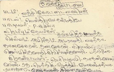 Sri Lanka — cartão postal com selo e texto manuscrito em tâmil — Verso