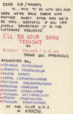 Carta postal do Sri Lanka — solicitação de difusão de rádio — destinada ao English Service de Colombo — Verso