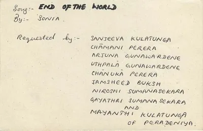 End of the World — Sonia — demande de chansons — Sri Lanka — Verso