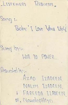 Cartolina postale Sri Lanka — 'Listeners Requests' — Editore Sri Lanka — Verso