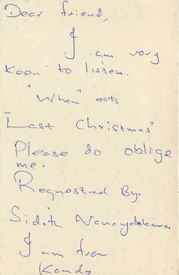 Sri Lanka — Carta postal com solicitação de serviços de rádio — editor desconhecido, número de série não visível — Verso