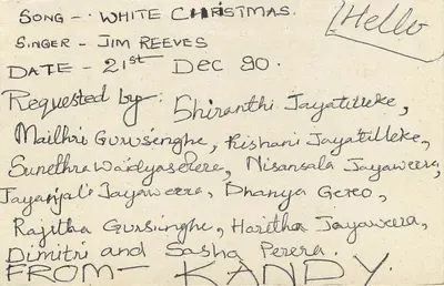 Natal Branco — Jim Reeves — Kandy — Correio Postal de Sri Lanka — Verso