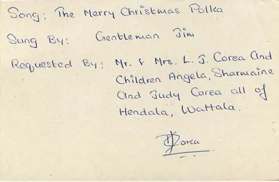Carta postal Sri Lanka — solicitação de música — editor desconhecido, número de série não visível — Verso