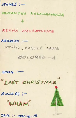 Natal em Colombo — solicitação de música — serviço inglês — Verso