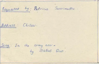 Carta postal Sri Lanka — Serviço inglês SLBC — solicitação de música — Verso