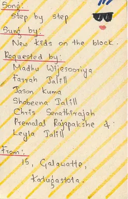 New Kids on the Block — Step by Step — Sri Lanka Post Card — Verso