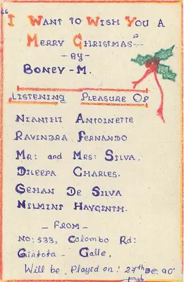 Tarjeta postal de Navidad — Sri Lanka — editor desconocido, número de serie no visible — Reverso