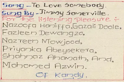 Kandy — Solicitação de músicas — Serviço Inglês SLBC, Sri Lanka — Verso