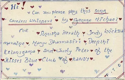 Carte postale de Kandy — demande de chanson — Sri Lanka — Verso