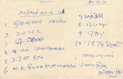 Carta postal Sri Lanka — selo de 75 centavos de lion — endereço manuscrito em tâmil — Verso