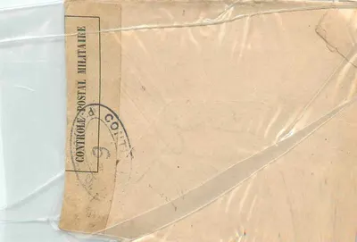 Carta postal militar — controle postal — destinada a New York — carimbo azul França — Verso