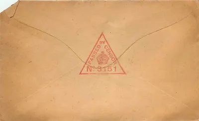 El Ferdan — Tarjeta postal militar — Sellos de censura y sello CAT X 30 MY 16 — Reverso