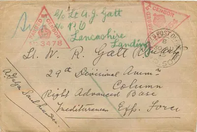 Tarjeta postal militar — 29a División, Base Avanzada derecha, Mediterráneo — editor no visible — Reverso