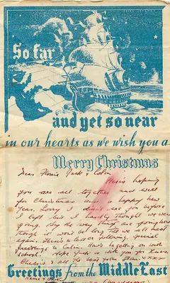 Tarjeta postal de Navidad — Saludos desde el Medio Oriente — editor no visible — Reverso