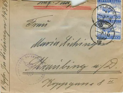 Feldpost para Maria Stihinginger — Feldpost do exército alemão — selo e carimbo 'FELDPOST' em Feldafing