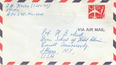 Cornell University — Escola de Administração de Hotéis — envio aéreo cerca de 1960