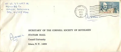 Universidade de Cornell — Sociedade dos Hoteleiros — Envelope aéreo
