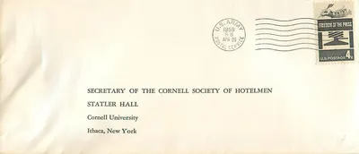 Cornell University — Sociedade dos Hoteleiros — 1959 — U.S. Army Postal Service