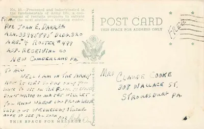 Envio de tropa, Centro de Recepção do Exército, New Cumberland, Pa. — Re. C. No. 10 — Editor: United States Army — Verso