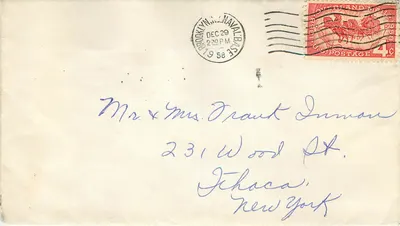 Base Naval de Brooklyn — carta postal enviada para Sr. & Sra. Frank Inman — editor Overland Mail