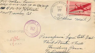 Carta postal militar — A.P.O. 914, San Francisco, Califórnia — editor não visível