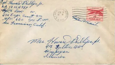 Carta postal aérea — APO San Francisco, Califórnia — US Army Postal Service — Verso