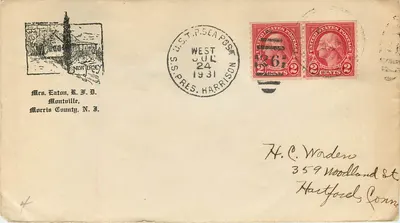 Montville, Nova Jersey — cartão postal com selos e carimbo postal — editor não visível