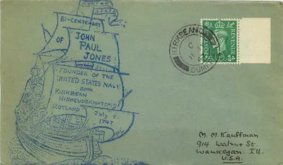 Bicentenário de John Paul Jones — Fundador da Marinha dos Estados Unidos — Posto de Correios de Kirkbean