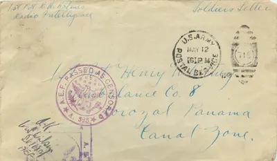 Carta do Soldado — 1st R.H. Holmeco, Inteligência de Rádio — Bureau Postal dos EUA, Zona do Canal do Panamá
