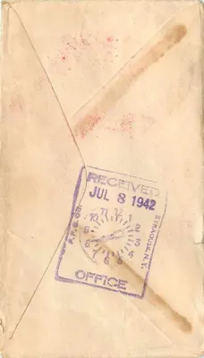 Karta pocztowa wojskowa — U.S. Army Air Forces, baza w San Francisco — przeznaczona dla Syracuse, New York — datowana maj 1942 — Rewers