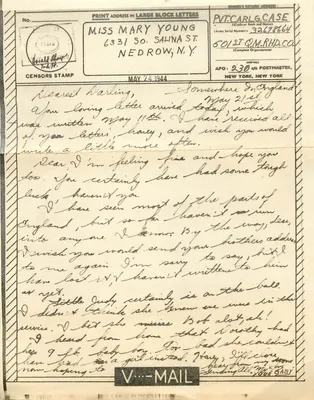 Carta de soldado na Inglaterra — Miss Mary Young, N.Y. — V-Mail