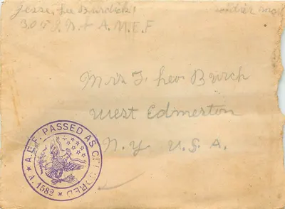 Carta postal de soldado americano na França — A.E.F. — 1918