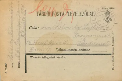 Tábori Postai Levelezőlap — Tábor, 1917 — editor: Ml. kir. állami nyomda, Budapest