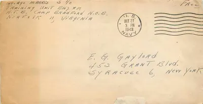 Camp Bradford, Norfolk, Virgínia — Carta para E. G. Gaylord, Syracuse, Nova York — 27 outubro 1943