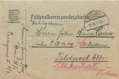 Brihl — Correspondência militar — Feldpostkarte n° 632, edição Feldpost
