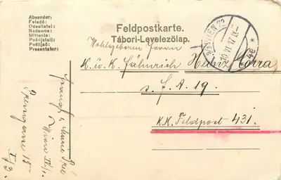 Mühlgeboren — Carta de Correspondência Militar — Carta de Campo emitida em Viena, 10 de junho de 1917